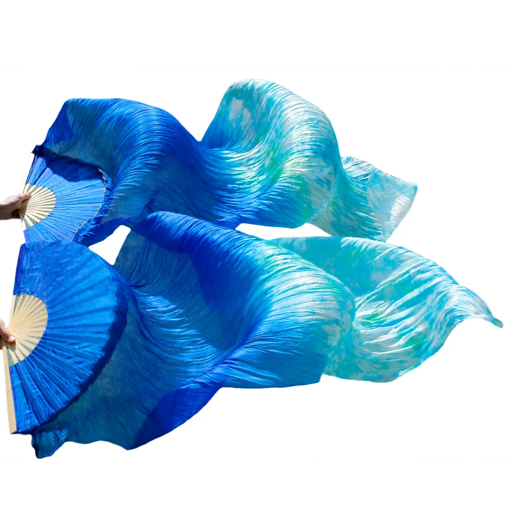 180 *90 cm Women Costume Bamboo Long Silk Fans Veils Silk Fan Handmade Colorful Belly Dance Fan Royal Blue+Mixed Colors