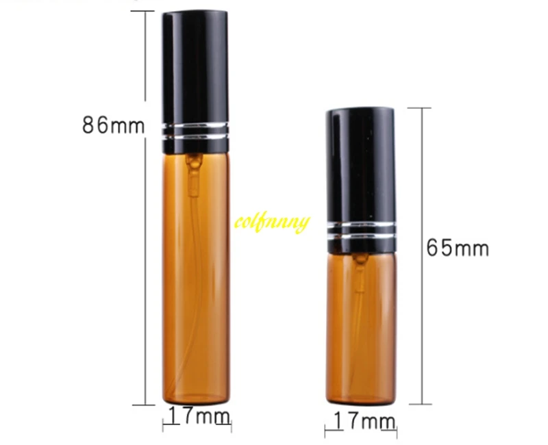 

2000pcs/lot 5ML Amber Glass Spray Perfume bottle 10ML Brown Emtpy Refillable bottles With Full cover cutting alumium cap