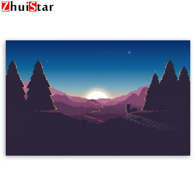 Zhui Star Diamond Painting Picture of Rhinestones Between two mountains Square Diamond Embroidery Beadwork Cross Stitch 5D LWR