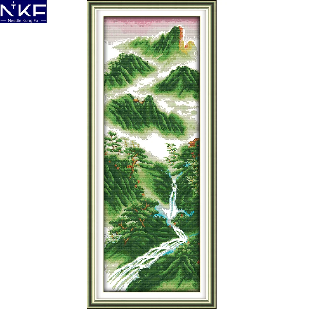 NKF Four Season of Mountain Pattern Handmade Craft Needlework Cross Stitch Set Embroidery Kit Printed Stitching Home Decoration