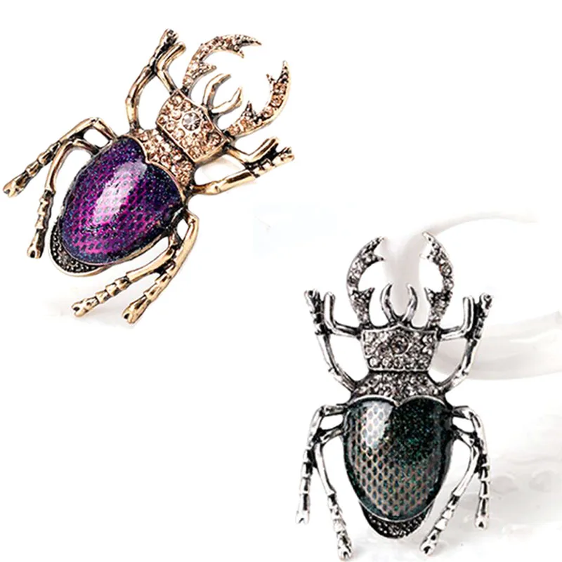 

100pcs/lot free shipping Wholesale silver and gold rhinestone enamel insect beetle brooch pin for gift/party