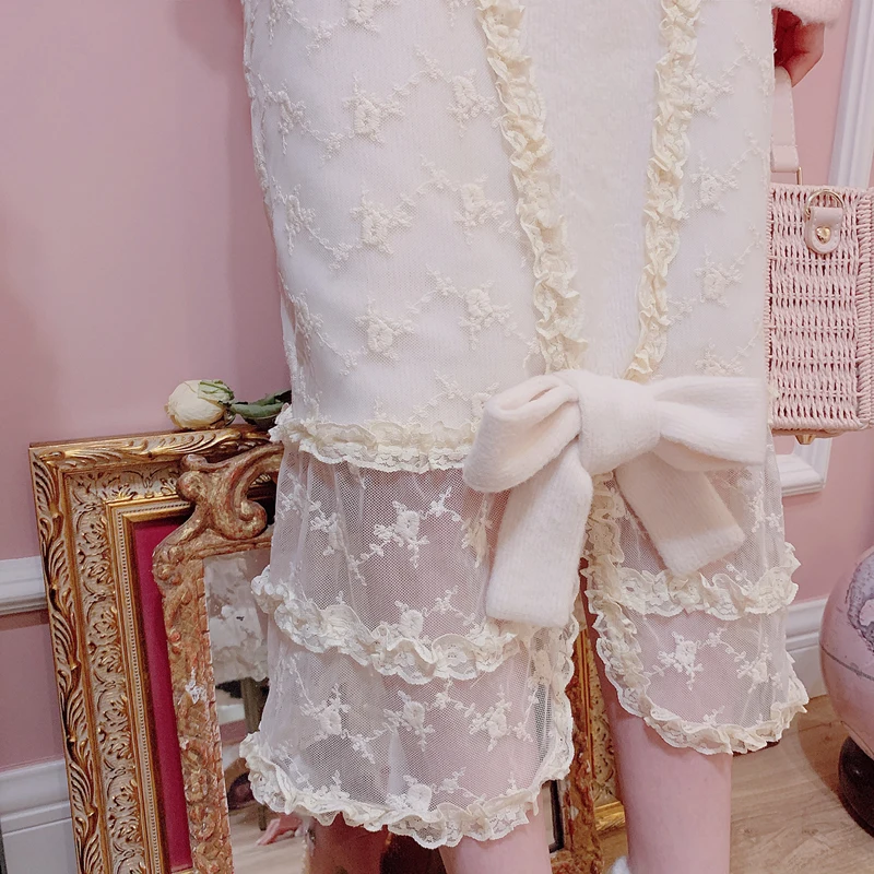 Princess sweet lolita skirt BOBON21 spring and summer French Girl Lace Spliced Butterfly Knot A-shaped Long Skirt B1718