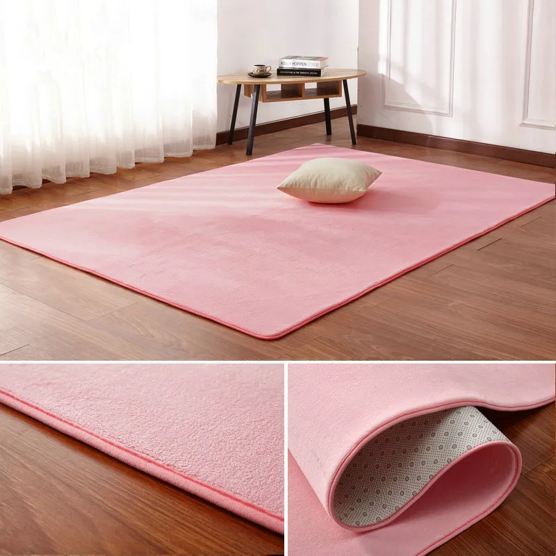 Solid color thick coral fleece carpet living room coffee table blanket bedroom bedside rectangular window rug Tatami yoga mat