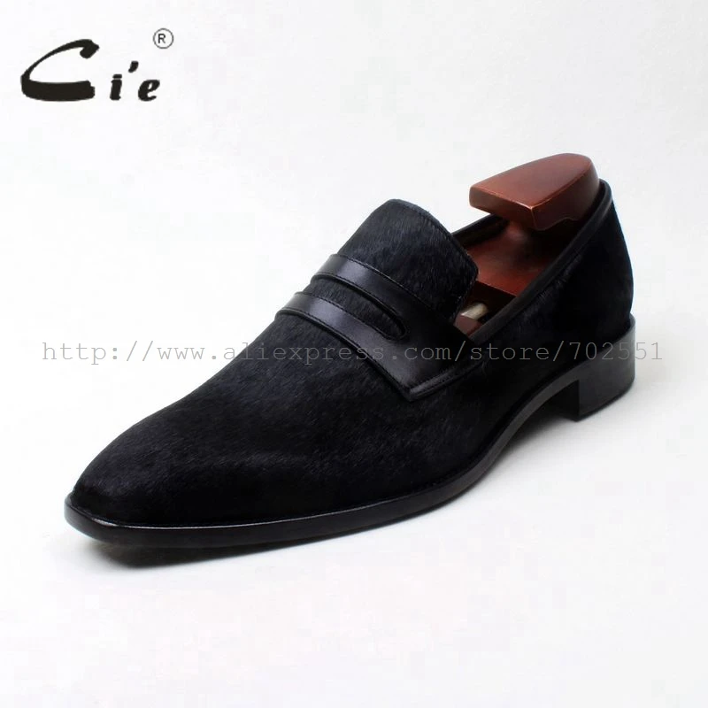 cie square toe penny shoe black horse hair bespoke leather man shoe handmade calf leather breathable genuine slip-on loafer126