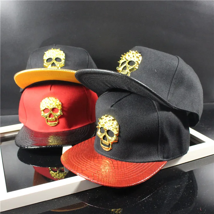 2016 New Leather Summer Brand Metal Skull Europe Baseball Cap Hat For Men Women Casual Hip Hop Snapback Caps Sun Hats