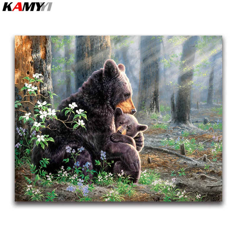 Full round Diamond painting Cross stitch natural scenery full square Diamond mosaic Bear family 5D Diamond embroidery father&son