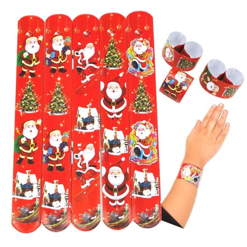 100 Cartoon Slap Bracelets Kids Boy Girl Santa claus Xmas Slap Bracelets