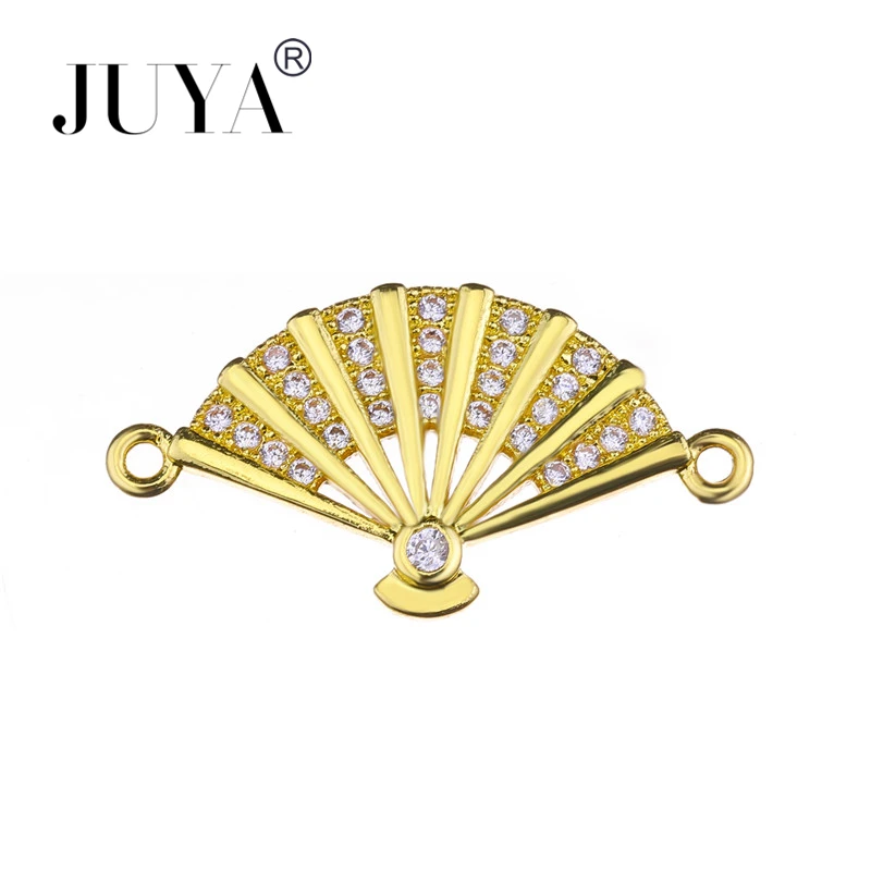 JUYA Fashion Connectors for Jewelry Making Copper Zircon Rhinestone Fan Shape Charms Pendant Connector Diy Bracelet Necklace New