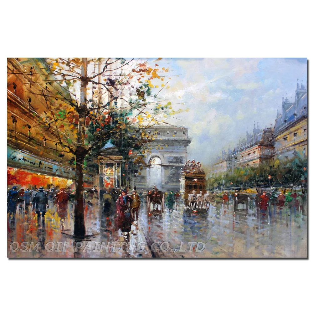 New Arrived Hand-painted Knife Landscape Painting for Living Room Handmade Europe The arc DE Triomphe in Paris Street Scenery