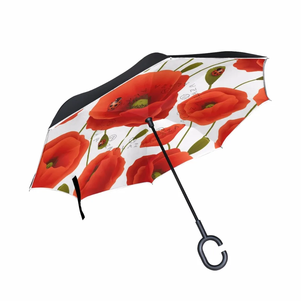 Flower Umbrellas Windproof Reverse Folding Double Layer Inverted Chuva Umbrella Self Stand Rain Protection C-Hook Hands For Car