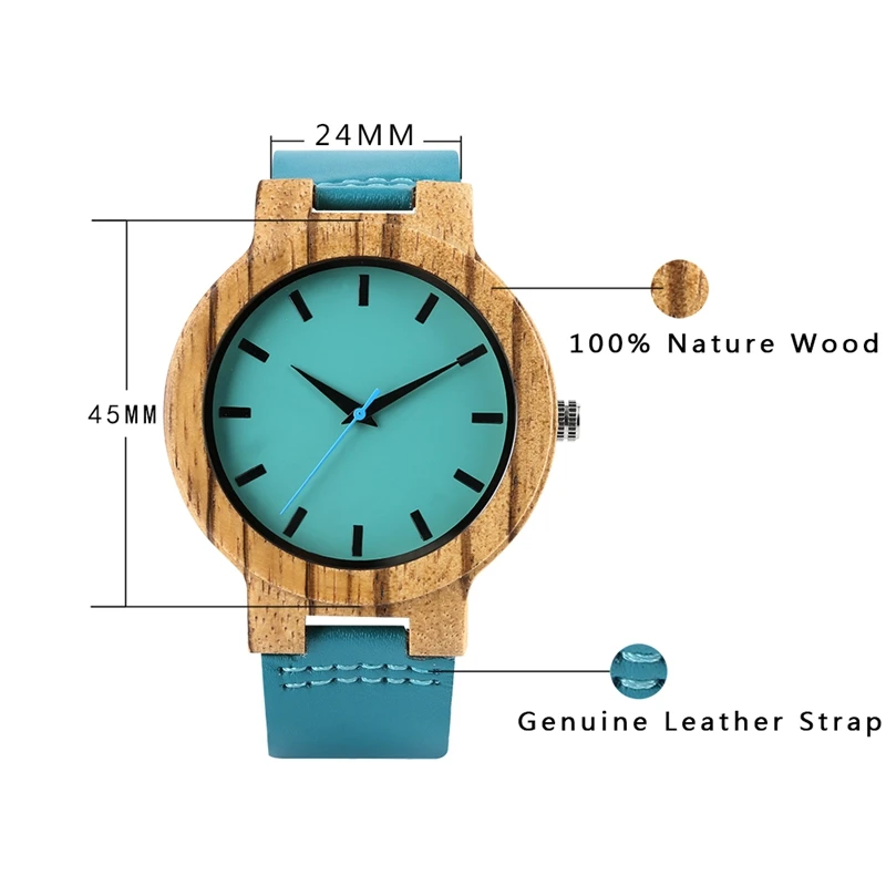 Top Luxury Royal Blue Wood Watch Quartz Wristwatch 100% Natural Bamboo Clock Fashion Leather Valentine\'s Day Best Gifts 2020 NEW