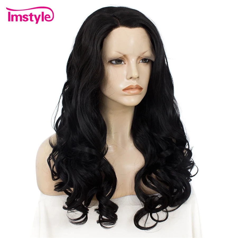 Imstyle Synthetic Lace Front Wig Wavy Black Wigs For Women Heat Resistant Fiber Natural Hair Lace Wig Cosplay