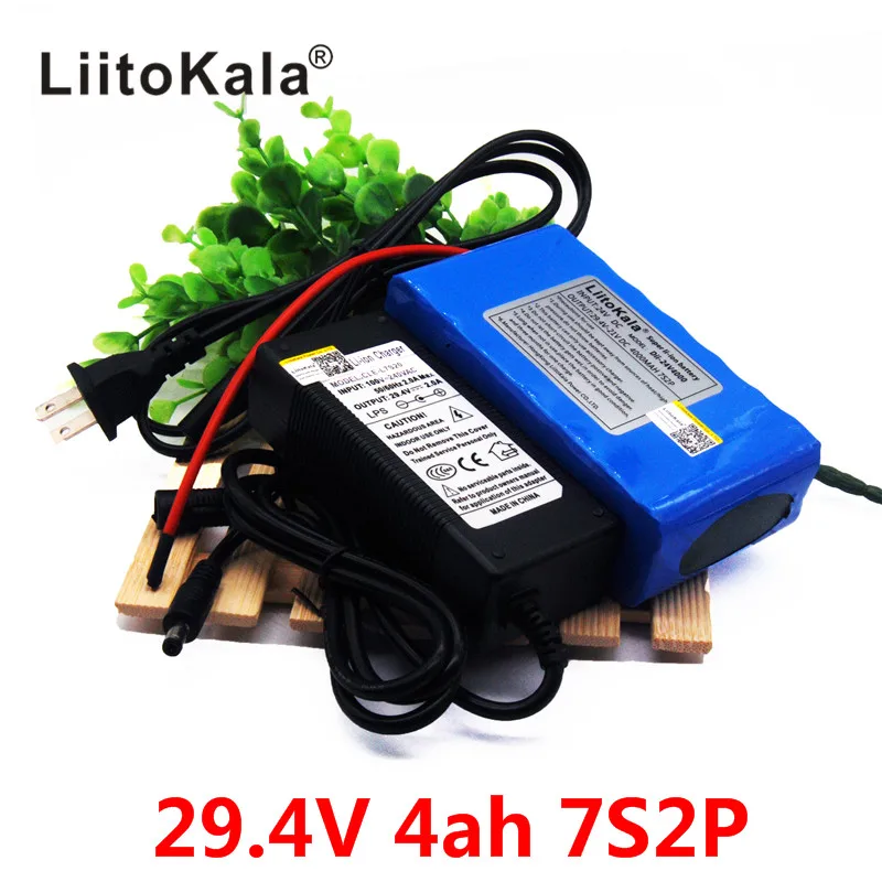 

HK LiitoKala 24V 4Ah 7S2P 18650 Battery li-ion battery 29.4v 4000mah electric bicycle moped /electric +29.4V 2A charger