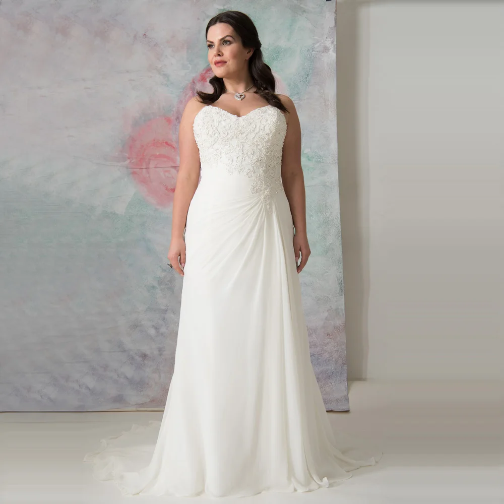 Semplice Bianco/Avorio Chiffon Abiti Da Sposa Hochzeitskleid abiti Da Sposa Appliqued Fodero Plus Size Abito Da Sposa Su Misura