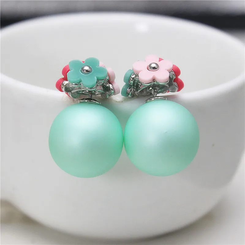 2019 New Fashion crystal flower Earrings ball cute korea two side Jewelry Double imitation Matte beads Stud Earring For Women