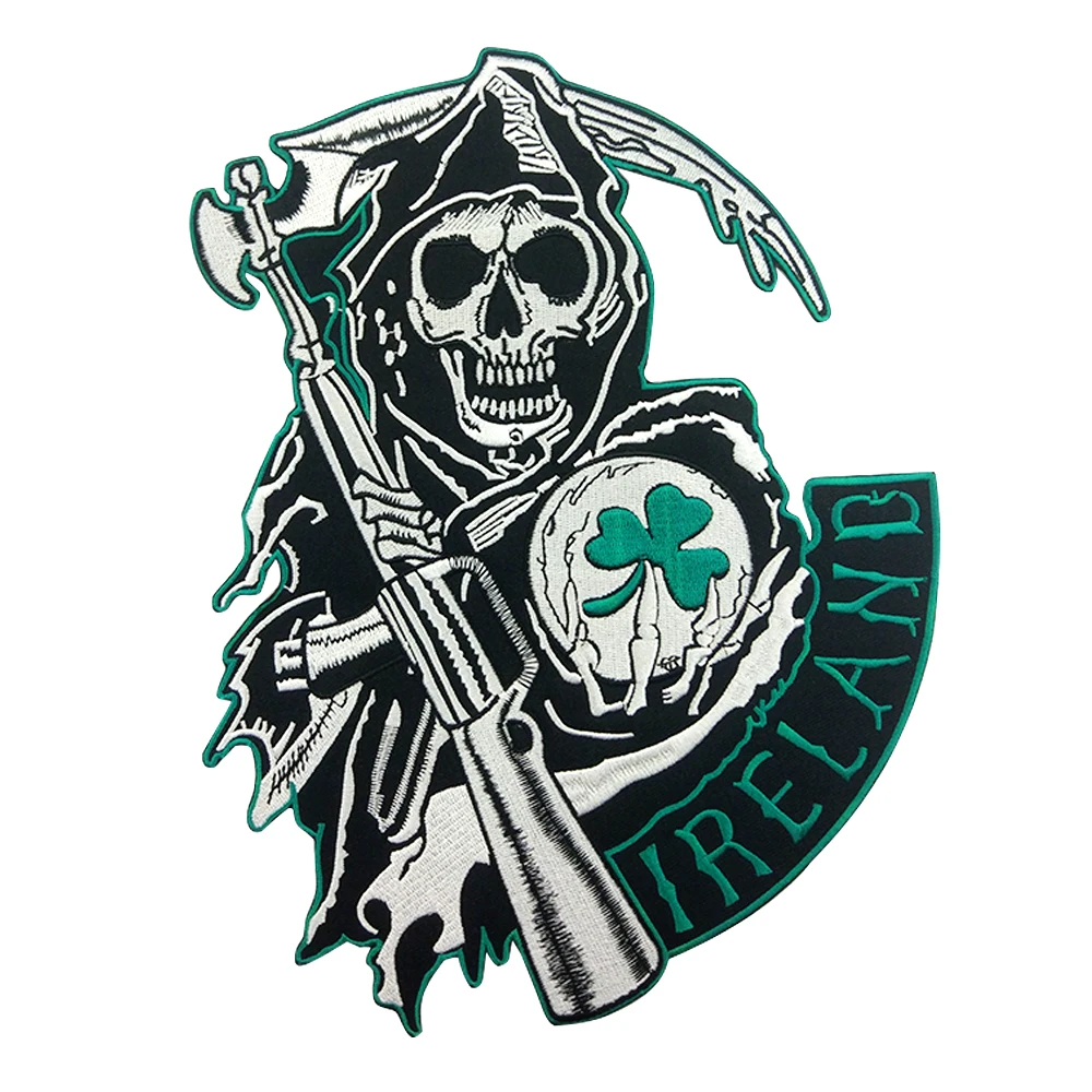 Sons of Patch Anarchy Ireland Skull Reaper Motorcycle Biker Patches Jacket MC club Badge Free Rider SOA Anarchy Embroidered