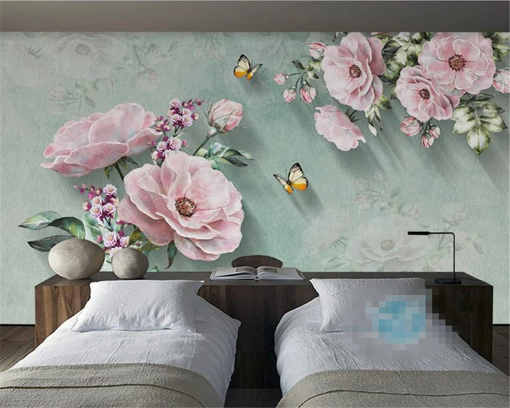 

Beibehang wallpaper European Retro Rose Butterfly TV Backdrop Living Room Bedroom Background Mural photo wallpaper for walls 3 d