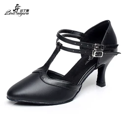 Ladingwu Microfiber Synthetic Leather Closed Toe Ballroom Shoes Soft Bottom Salsa Tango Latin Dance Shoes Heels 6cm/7.5cm