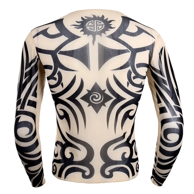 iEFiEL Fashionable Mens Fake Tattoo Design Long Sleeve T-Shirt Nightwear Clubwear Fancy Party Costumes Clothes Tops Body Shirt