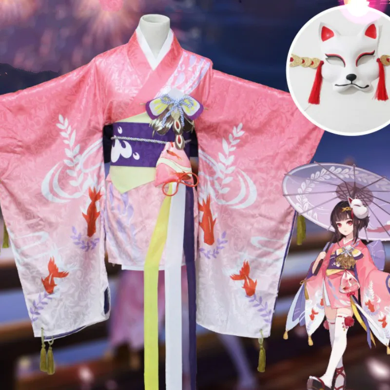 Cos Onmyoji Kagura Cosplay Cos  The Way of Yin and Yang Kimono Kagura New Skin Goldfish SR Shikigami