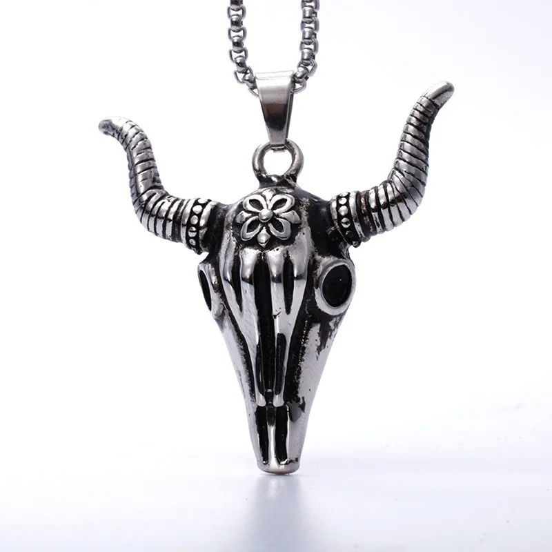 African tribal rock personality titanium steel skull pendant Sheepshead male models retro die-casting titanium steel pendant