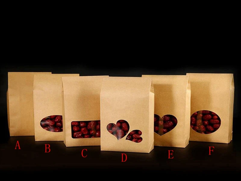 500 pieces/batch new 16*8cm biscuit & nut gift bags upright kraft paper box, heart-shaped transparent window bag