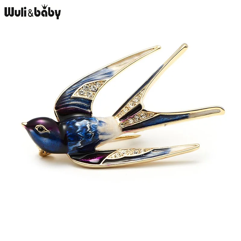 Wuli&Baby Classic Alloy Enamel Swallow Brooch Pins Metal Scarf Pins Christmas Gift Banquet Weddings Accessories