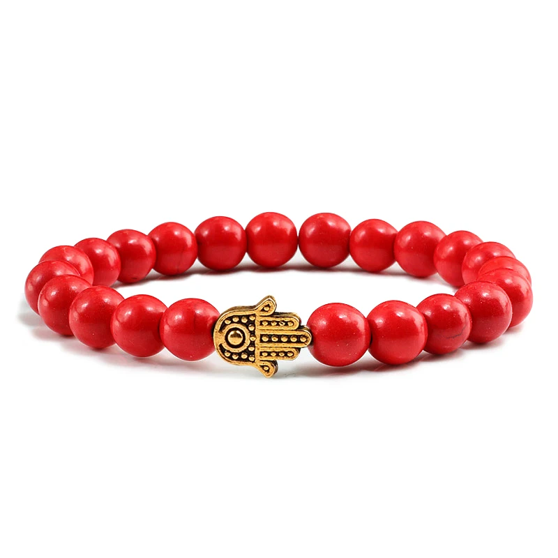 8mm Natural Stone Bracelet Charm Women Sliver Color Hand Red Blue Beads Strand Bracelets Stretch Bangles Men Yoga Jewelry Gifts