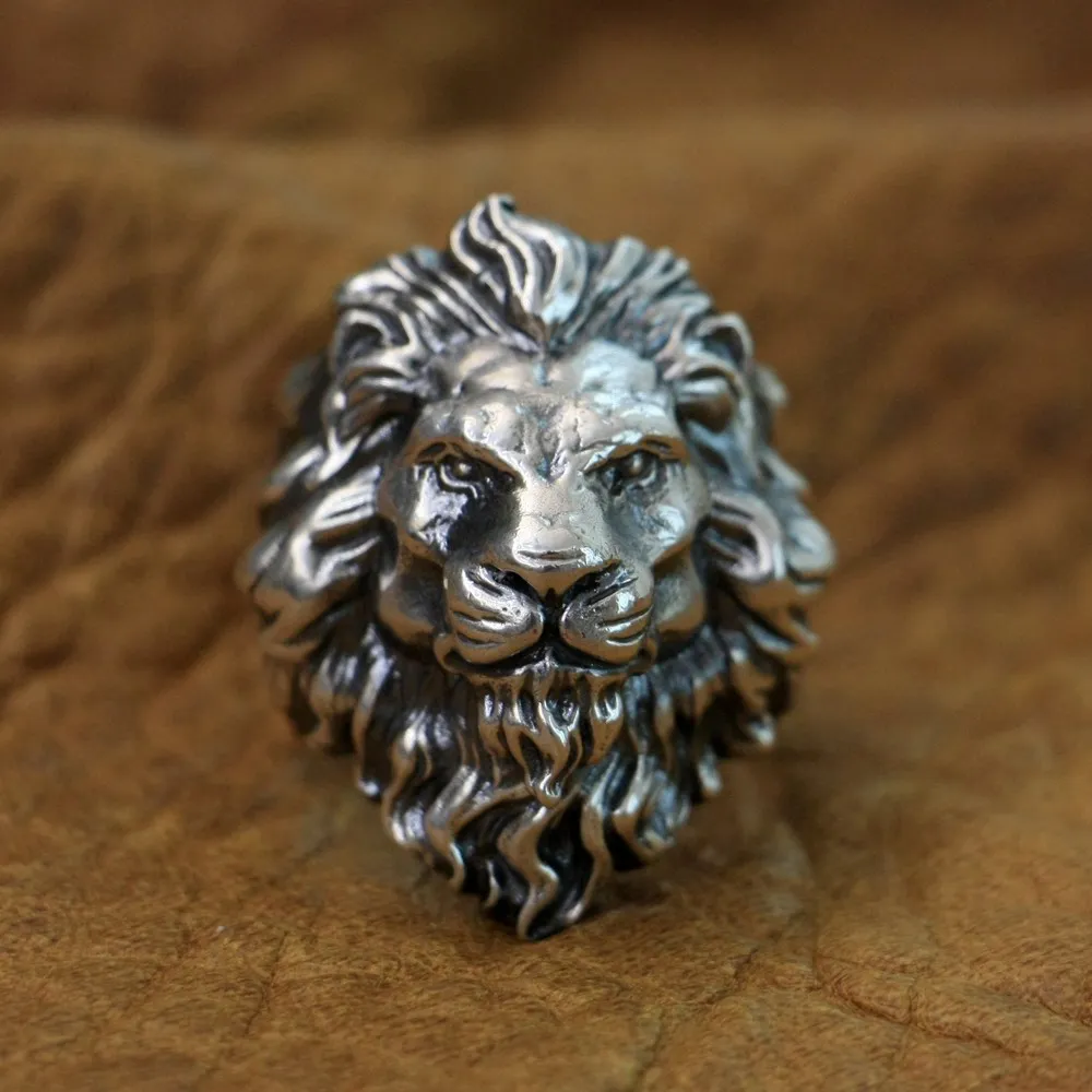 

LINSION Huge 925 Sterling Silver King of Lion Ring Mens Biker Punk Ring TA128 US Size 7~15