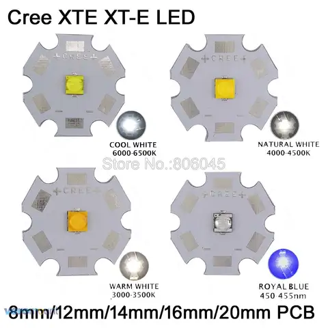 XTE XT-E 고출력 LED 이미터, 웜 화이트, 콜드 화이트, 뉴트럴 화이트, 로얄 블루, 8mm, 12mm, 14mm, 16mm, 20mm PCB, 5W, 20 개