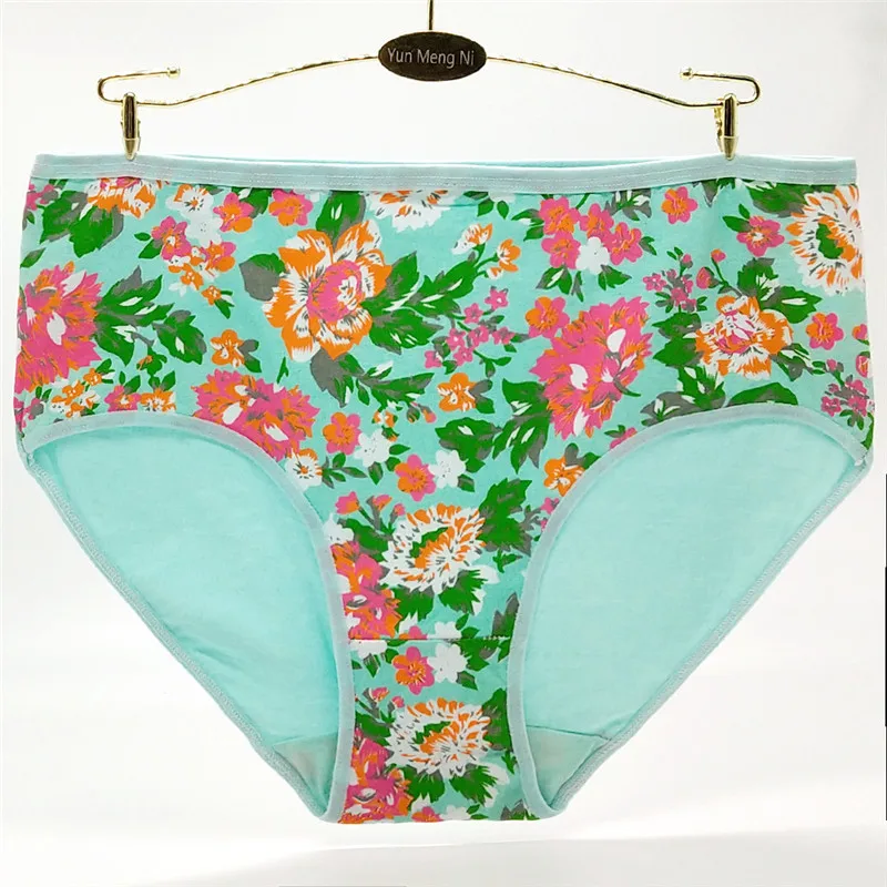 New Style 4Pcs/lot 2XL/3XL/4XL Plus Size Briefs Women Underwear Flower Print Ladies Panties Large Size Women\'s Cotton 89245