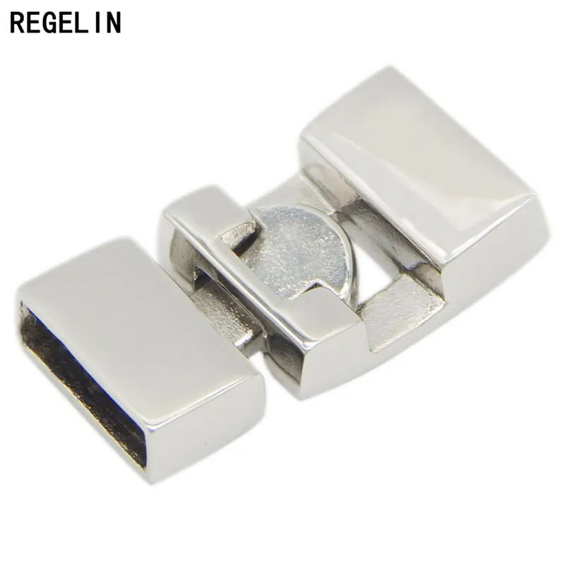 REGELIN 1 set Stainless Steel Silver Buckle Clasps End Caps DIY Flat Leather Cord Bracelets Jewelry Making Findings