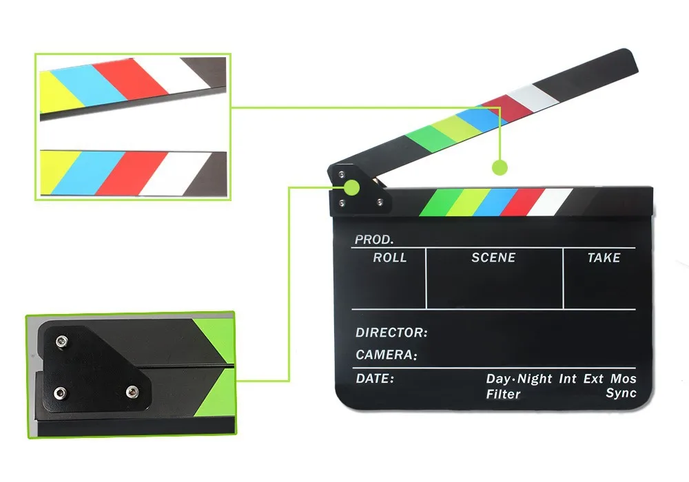 3pcs/lot Acrylic Clapboard Dry Erase Director Film Movie Cut/ Action Clapper Board Slate with Magnet Sticks Photography