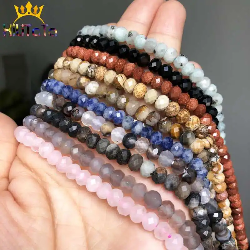 4*6mm Faceted Agates Jades Jaspers Tiger Eye Beads Natural Loose Beads For Jewelry Making DIY Bracelets Necklace Accessories