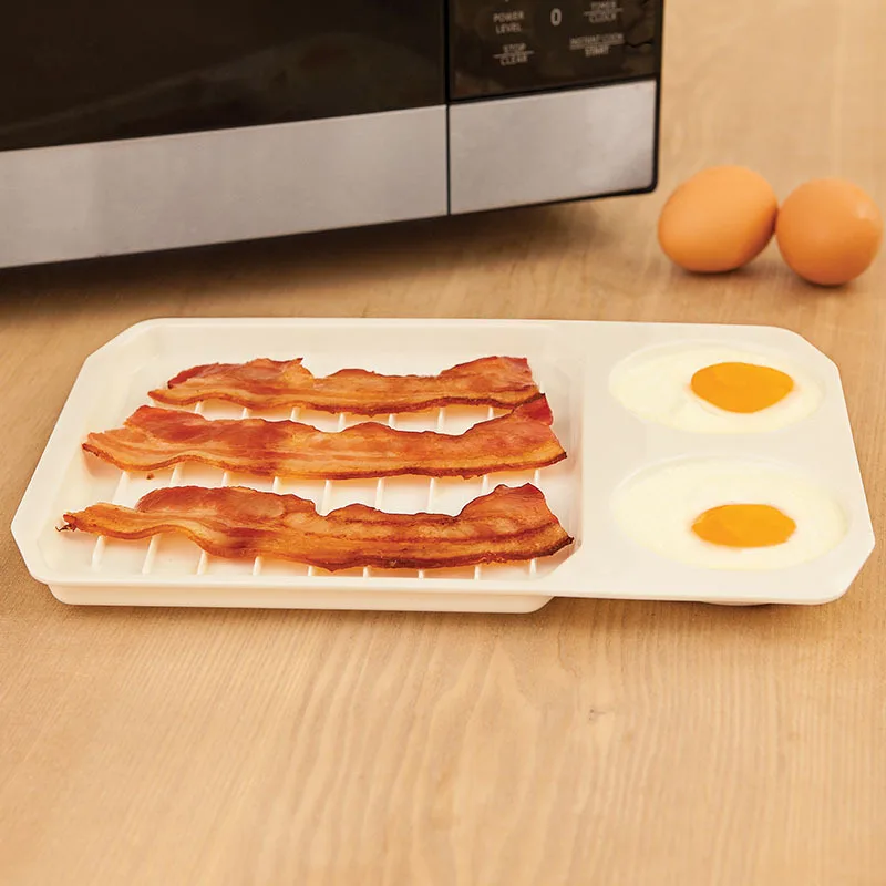 

1PC Microwave Cookware Bacon Rack Egg Fried Baking Tray White Oven Bake Meat Food Holder Pan Creative OK 0744