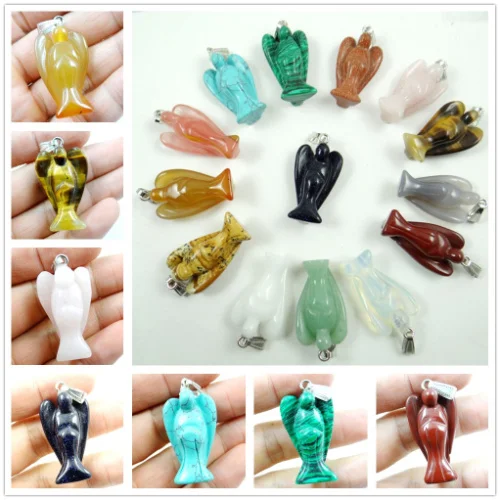 natural stone Quartz crystal Turquoises aventurine tiger eye angel Pendant for diy Jewelry making necklace Accessories