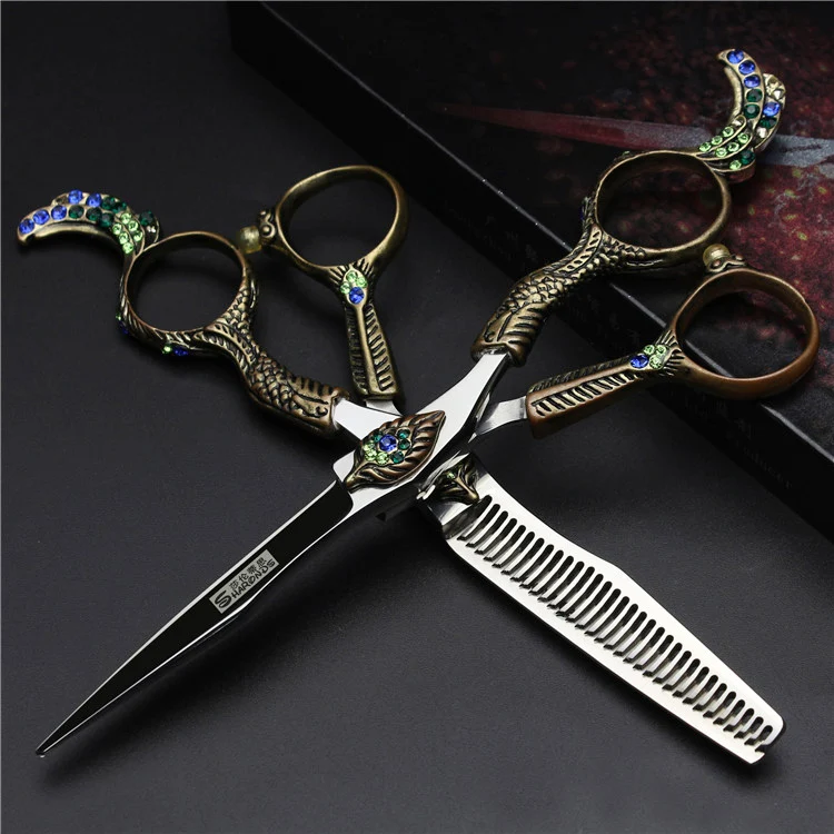 Retro professional barber shop hairdressing scissors 6.0 440c 7 inch hair cutting thinning shears kit  tesoura makas barbearia