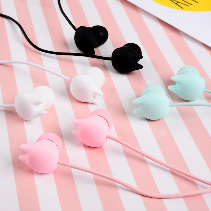 Cute Cat słuchawki 3.5MM Cute Cartoon muzyka zatyczki do uszu z mikrofonem i schowek dla iPhone Xiaomi MP3 dziecko dzieci dziewczyna prezent