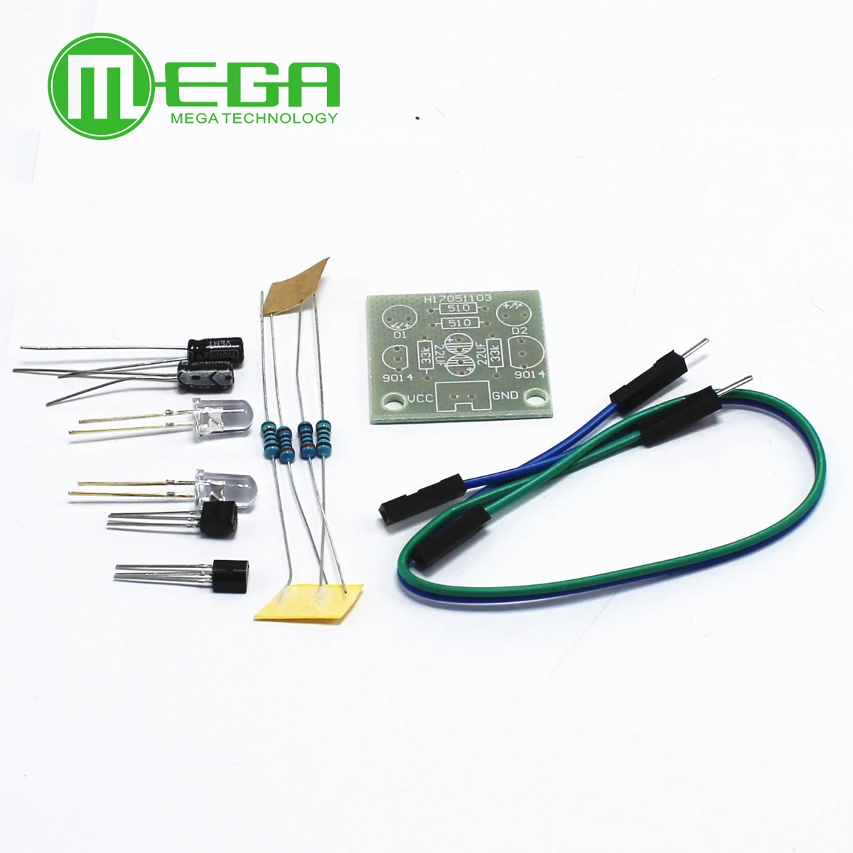 5MM Light LED Blue Simple Flash Circuit DIY Kit Module Transistor 30K Resistance 22UF Electrolytic Capacitors Dupont Cable Board