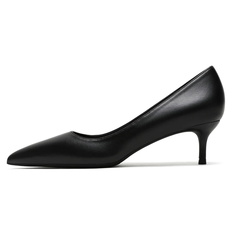 KATELVADI Shoes Women Pumps 5CM Mid Heels Black Split Leather Woman Shoes Sexy Pointed Toe Wedding Party Shoes  K-363