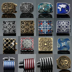 XKZM New men's shirts Cufflinks luxury jewelry brand of high-grade mahogany carbon fiber retro pattern Cuff button drop shipping