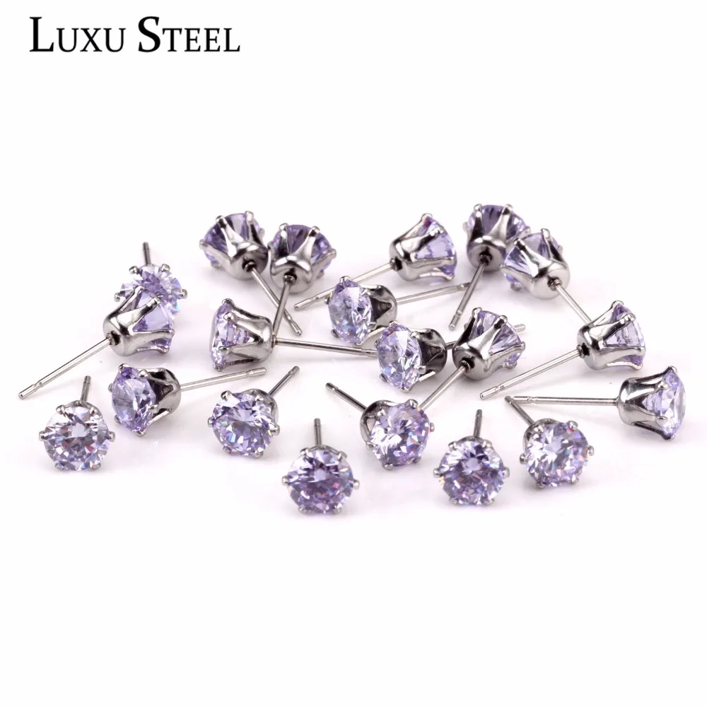 LUXUSTEEL-pendientes de acero inoxidable para mujer, aretes con forma redonda de cristal, color azul claro, 2020, 10 pares