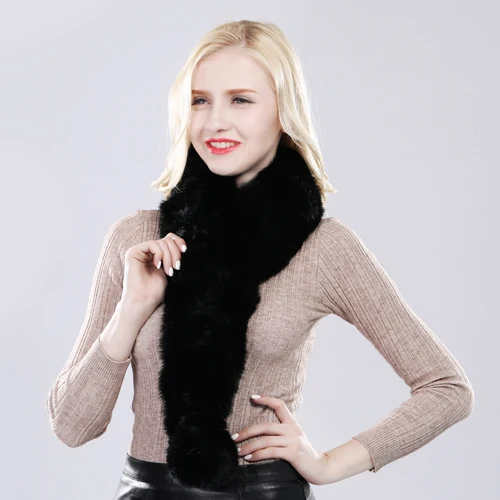 Natural Knitted Rabbit Fur Muffler Winter Women Warm Real  display picture 2