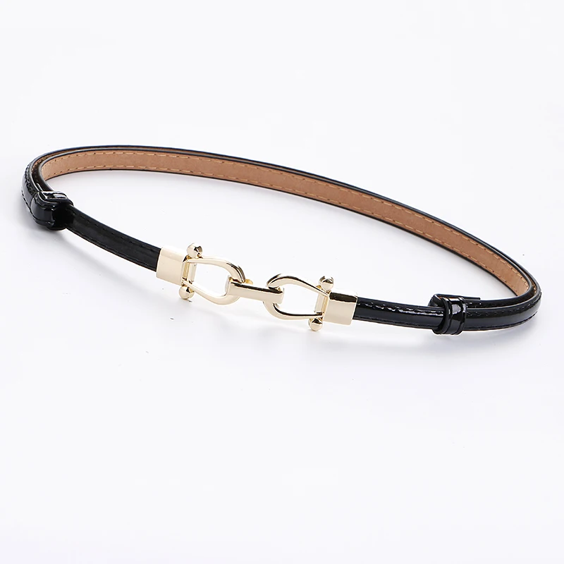 Ceinture en cuir noir avec découpe dorée pour femme, ceinture en alliage carré, ceinture strucmince, ceinture réglable, sangle de taille pour robe, ceintures pour femme