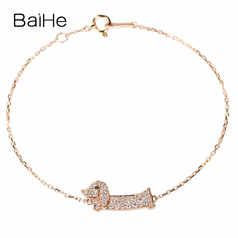 

BAIHE Solid 18K Rose Gold 0.24ct H/SI Natural Diamond Dog Bracelet Women Classic Fine Jewelry سوار الكلب のブレスレット Armband