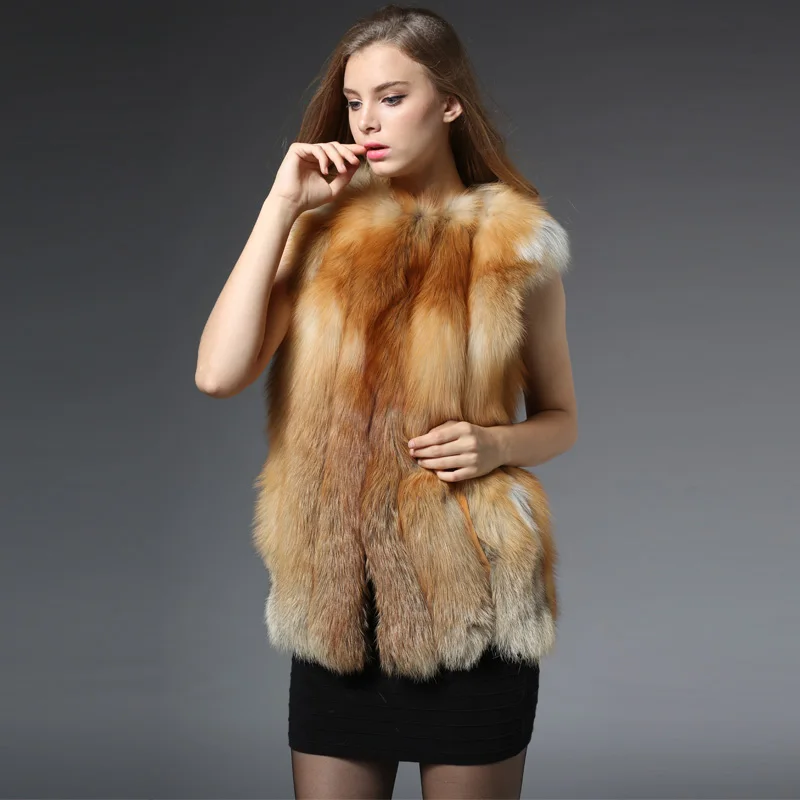 2018 Covered Solid Special Offer Women Real Fur Vest O-neck Winter New Fox For Genuine Waistcoat Natural Sleeveless Outwear