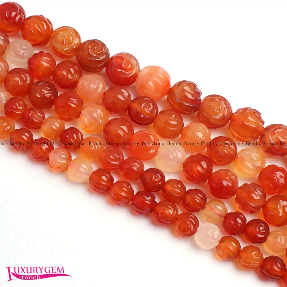 

High Quality 8, 10, 12mm Natural Color Agates Stone Carving Roses Round Shape DIY Loose Beads Strand 15" Jewelry Making wj358