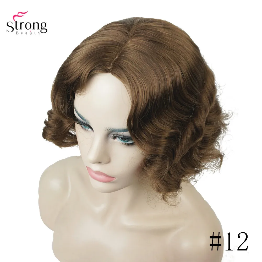 StrongBeauty Finger Wave Hairstyles Short Black Hair Wig Curly Synthetic