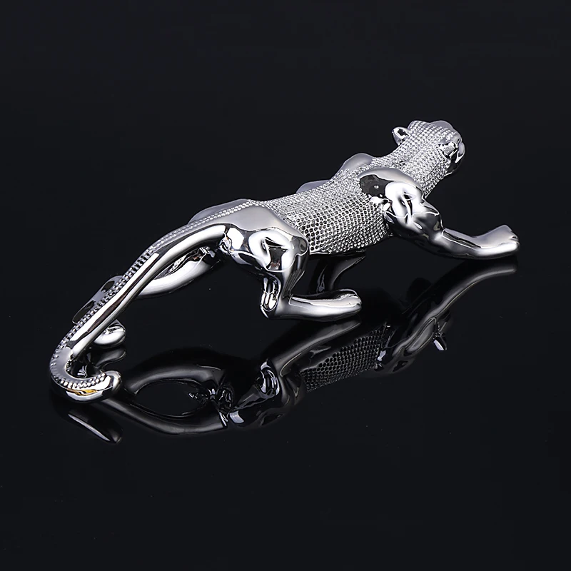 Exquisite Resin Leopard Miniature Handmade Rhinestone Panther Figurine Wildlife Adornment Gift and Craft Trinket Accessories