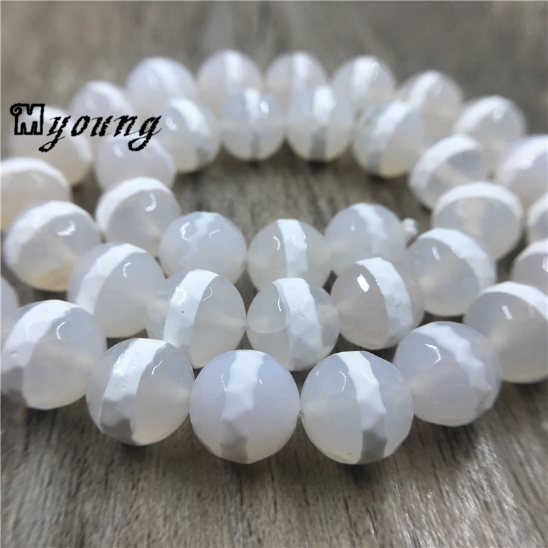 

Faceted One line Stripe Pattern Agates Beads,Round Agates Beads,Drilled Hole Beads For Necklace or Bracelet Making MY0367